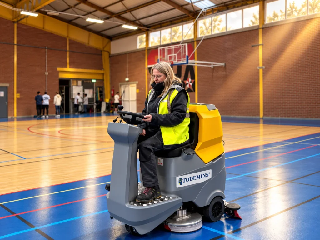 Autolaveuse autoportée dans un gymnase